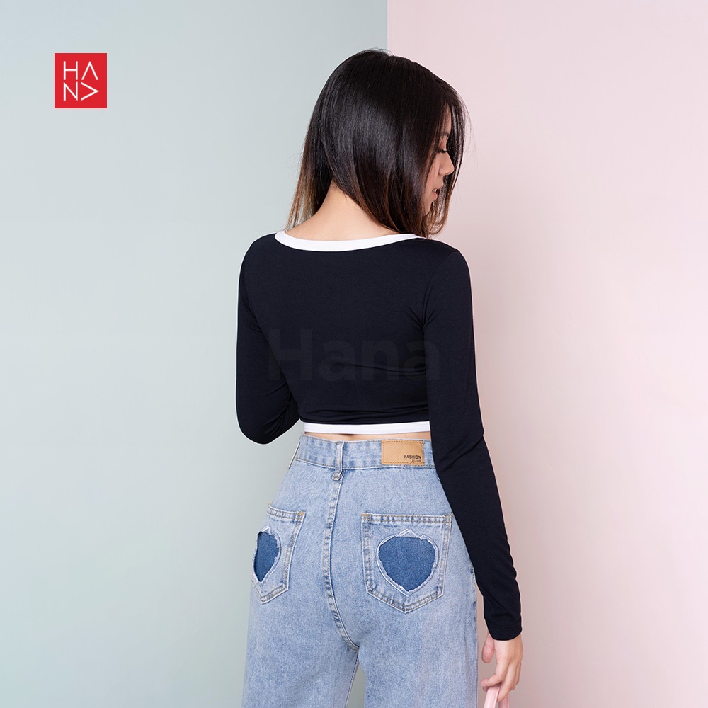 Hana Fashion - Leora Crop Top Long Sleeve Atasan Crop Wanita - CT169