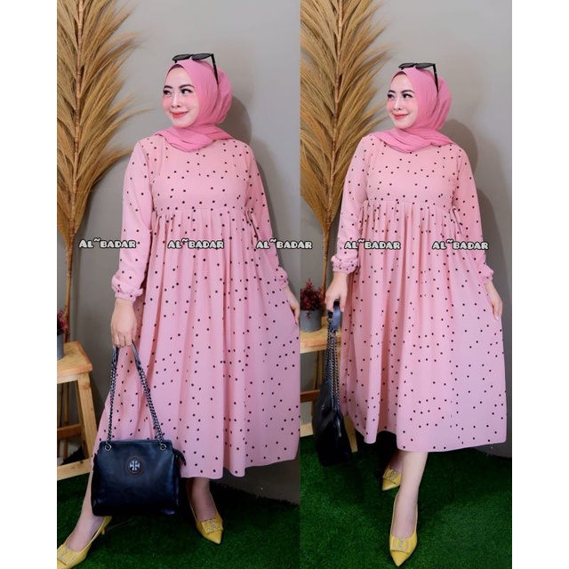 BISA[ COD] MIDI DRESS MOTIF POLKADOT / MIDI DRESS MODEL TER BARU/ DRESS MIDI POLKADOT