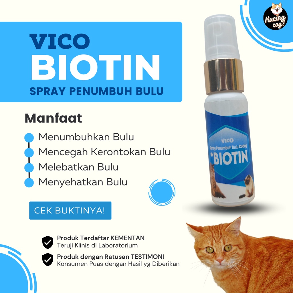 Penumbuh Bulu Kucing BIOTIN Spray Melebatkan Bulu kucing rontok botak