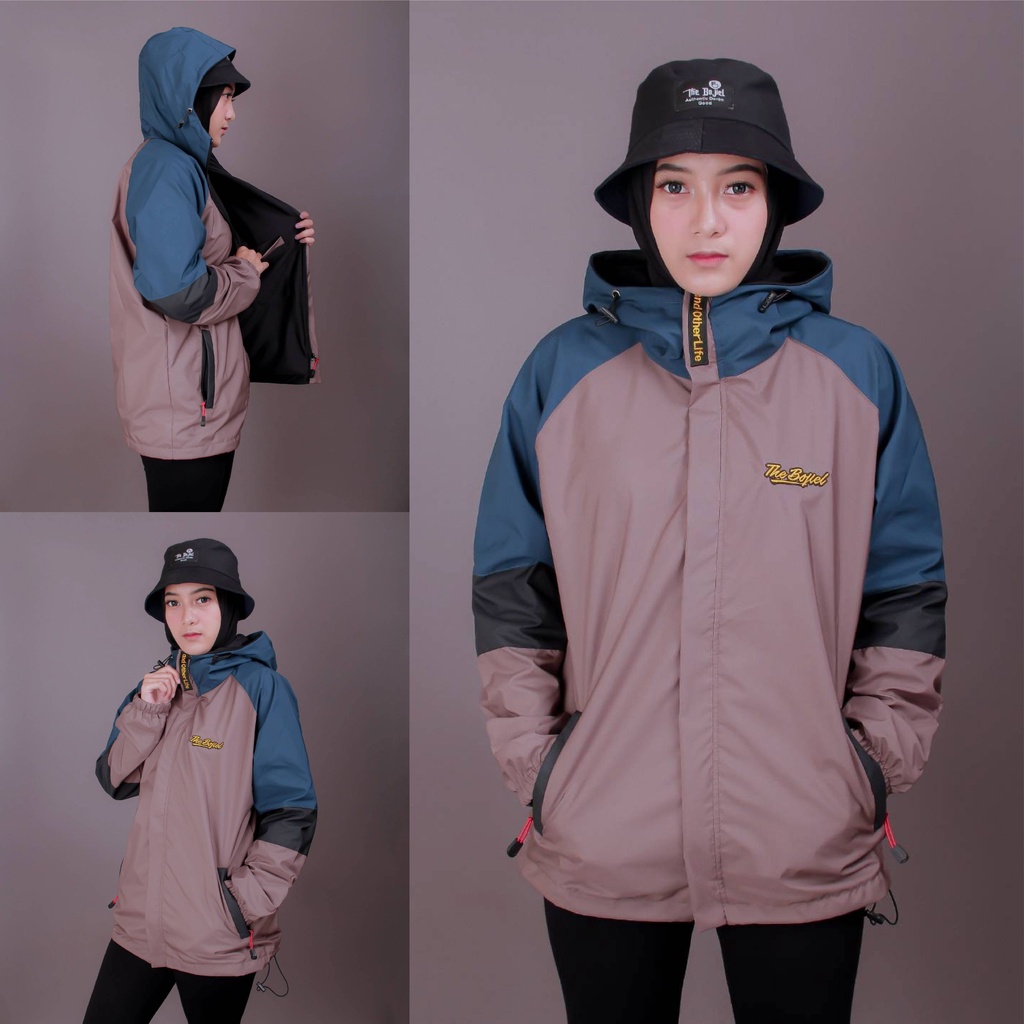 Jaket Parasut 3D Pria Wanita Waterproof Windbreaker Original Distro The Bojiel-Petro-Hitam-Mocca