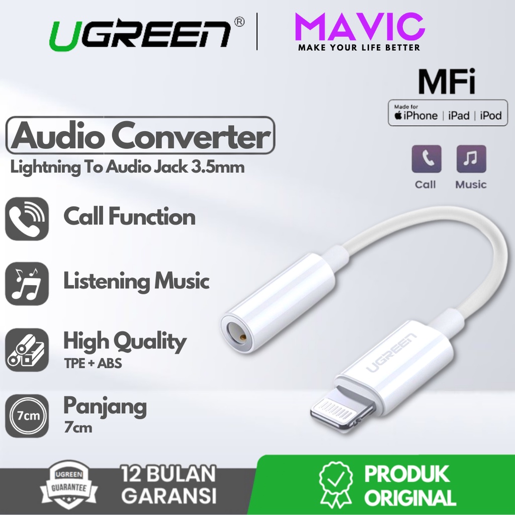Jual Ugreen US212 MFI Audio Converter Headset Adapter Splitter iPhone