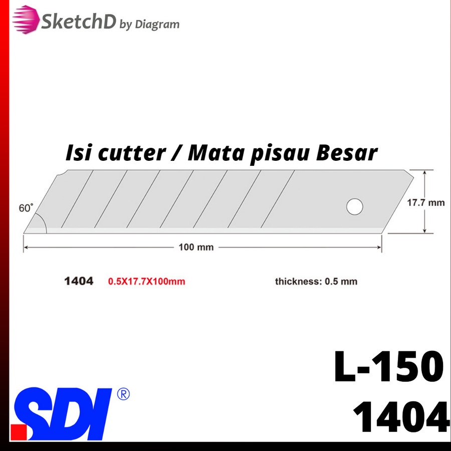 Isi refil Cutter mata pisau besar L500 SDI Knife Blade L150 / 1404 5pcs L 500