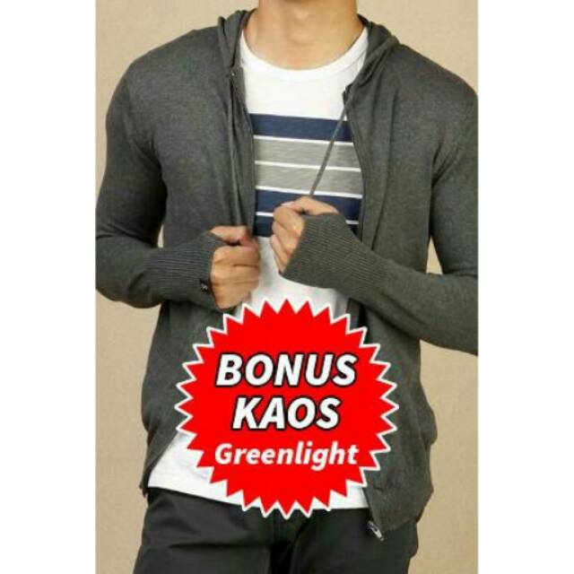Jaket Sweater Knit Hoodie Rajut Greenlight Ariel Noah Murah - Abu tua
