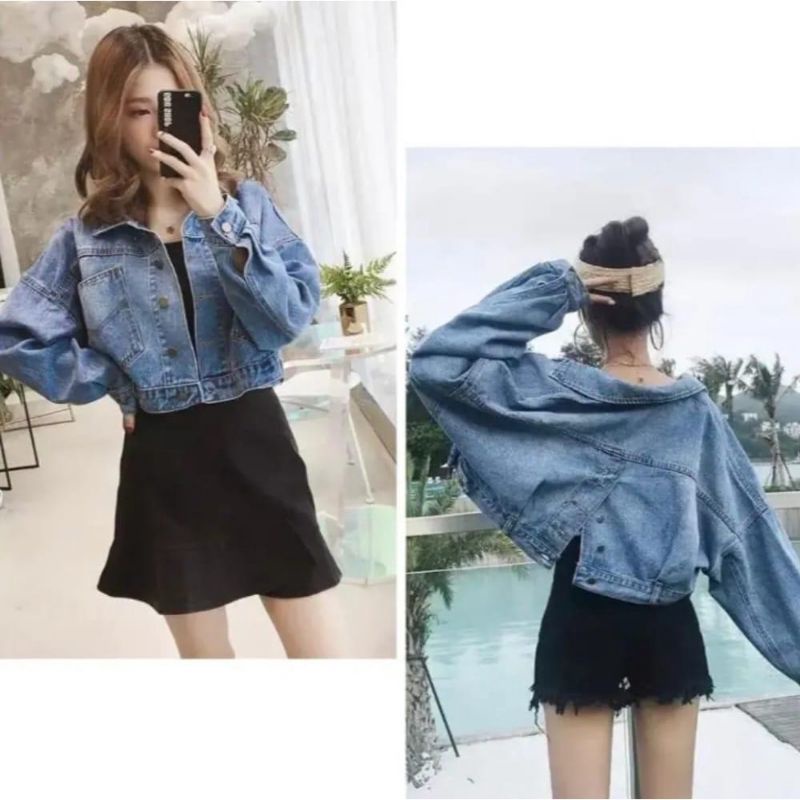 JAKET JEANS CROP OVERSIZE MODEL TERBARU