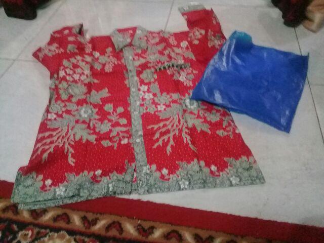 Qnunbatik Sarimbit/couple Batik Dress/terusan Kd Melati Dasar Warna Merah