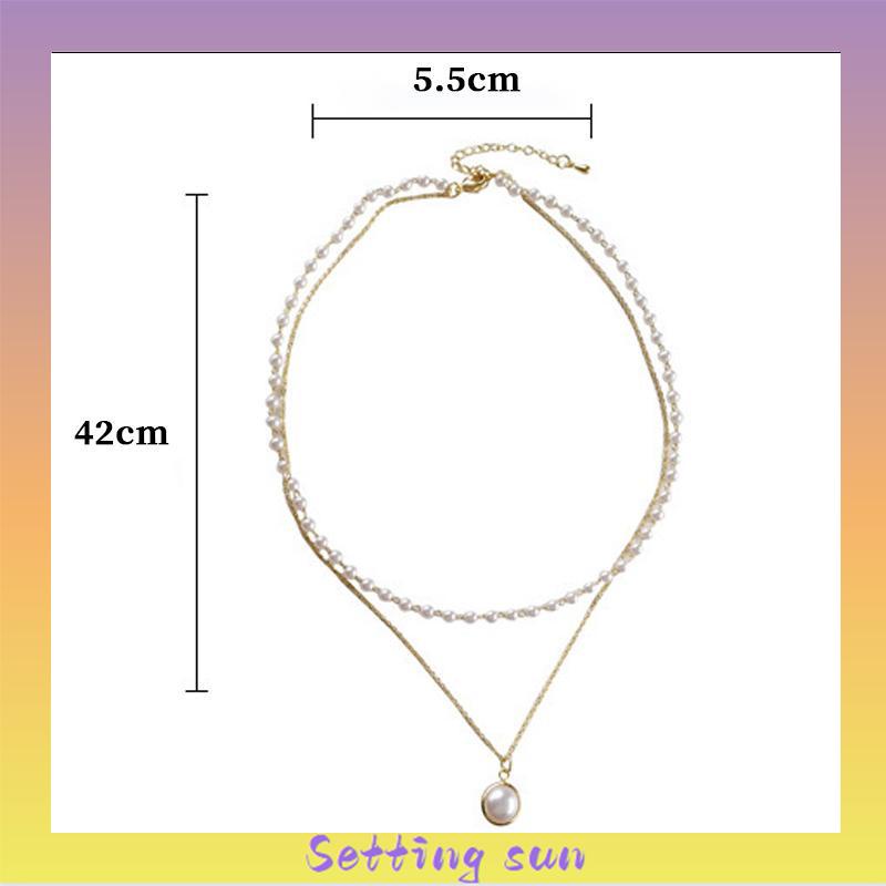 Fashion Retro Mutiara Logam Gaya Korea Kunci Kalung Multilayer Liontin Wanita Rantai Emas Kalung TN