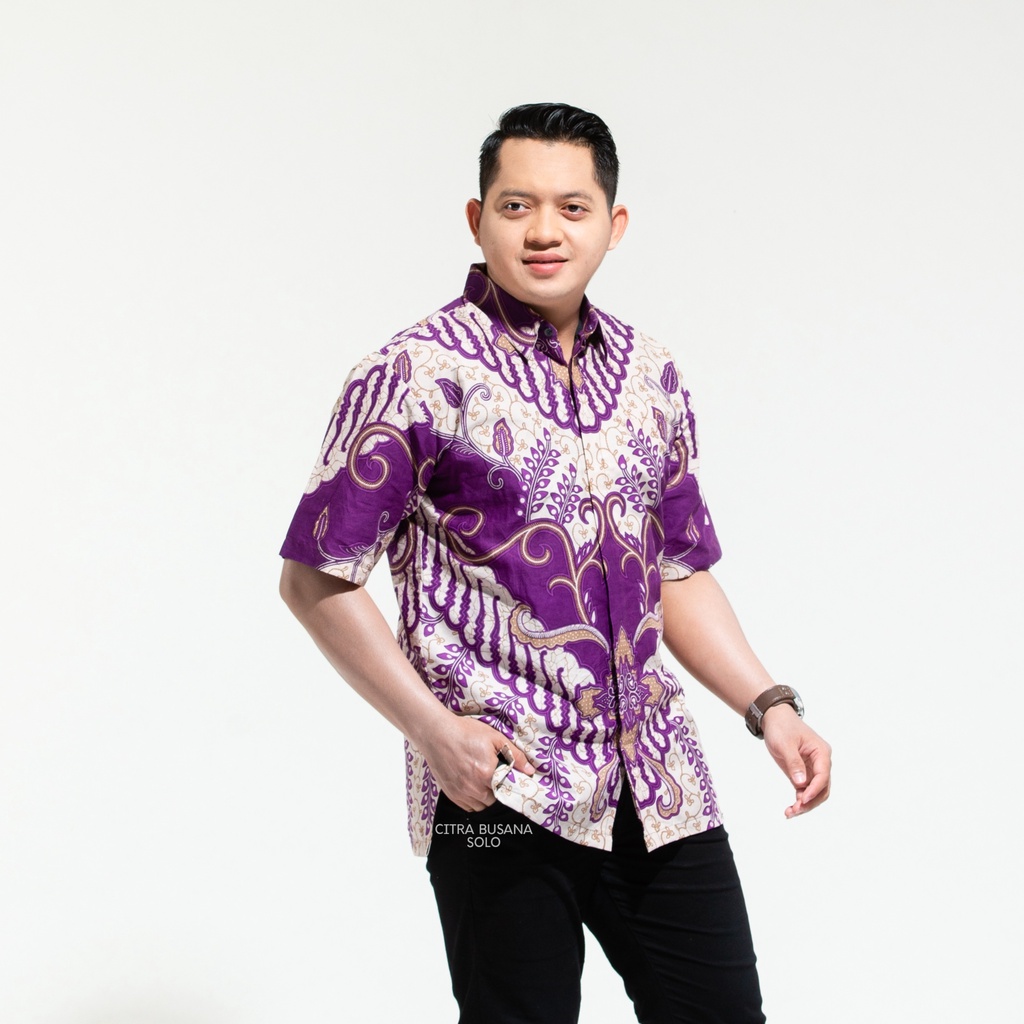 ARJUNO UNGU PENDEK Kemeja Batik Pria Full Furing Bahan Katun Primisima