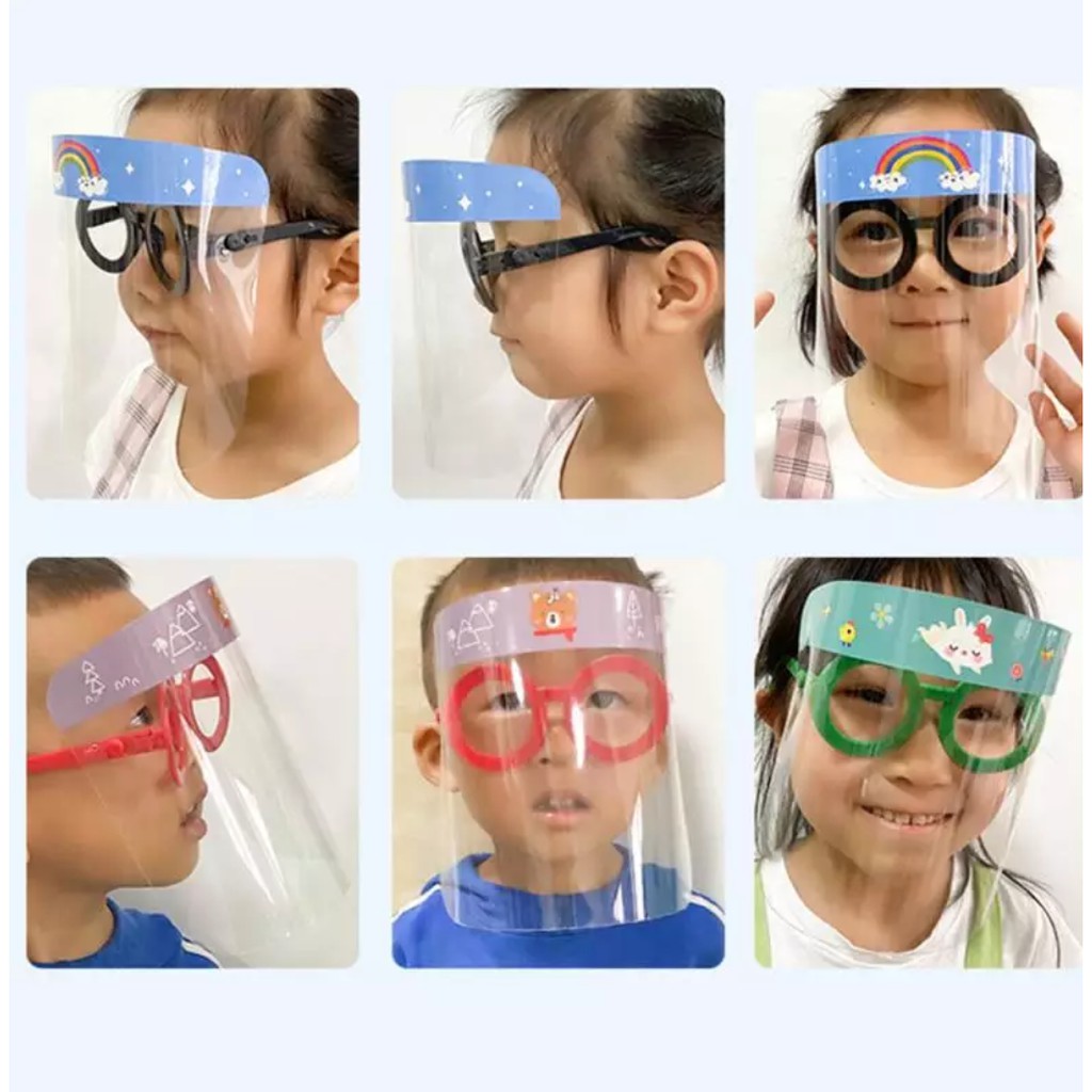 Face Shield Anak (Dengan Kacamata) / face shield anak impor lucu / topi anti virus anak