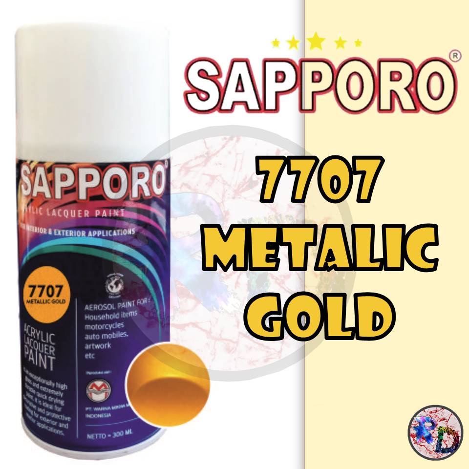 Sapporo Paint Metallic Gold 7707/Emas Metalik/cat semprot/pylox/pilok