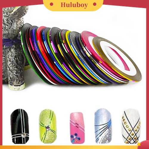 Huluboy Huluboy♡ 30pcs / Roll Stiker Tape Garis Warna Campur Untuk Dekorasi Nail Art DIY