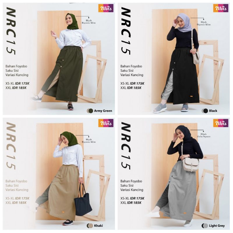 NIBRAS ROK CELANA NRC 15 ORIGINAL FASHION MUSLIM MUSLIMAH 2 IN 1 PANJANG WANITA BUSANA BAWAHAN BAHAN