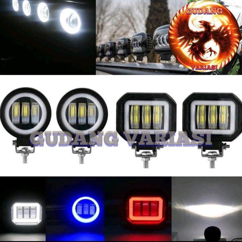 LAMPU DEPAN DAYMAKER MINI 3 LENSA BULAT DAN KOTAK / LAMPU SOROT DAYMAKER 3 MATA LED KOTAK DAN BULAT SUPER TERANG