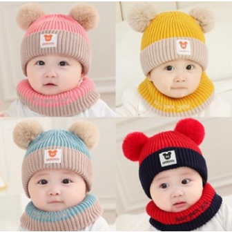 Topi Kupluk Anak Bayi Laki-Laki  Perempuan Pompom / Topi Kupluk Haopenyou  Bayi Perempuan 0-6 Bulan Lucu Gaya Korea Unisex