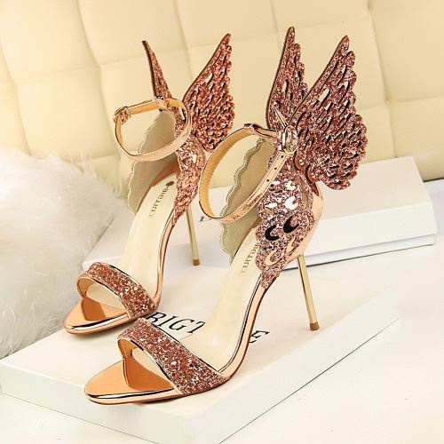 BJS9931 - APRICOT/BLACK/SILVER - Sepatu Heels Pesta Wanita Mewah Elegan 9.5cm SEPATU PESTA WANITA HIGH HEELS WINGS SAYAP BLINK SEPATU HAK FASHION IMPORT TERMURAH TERLARIS TERBARU BAGSTORE JAKARTA JSH9931