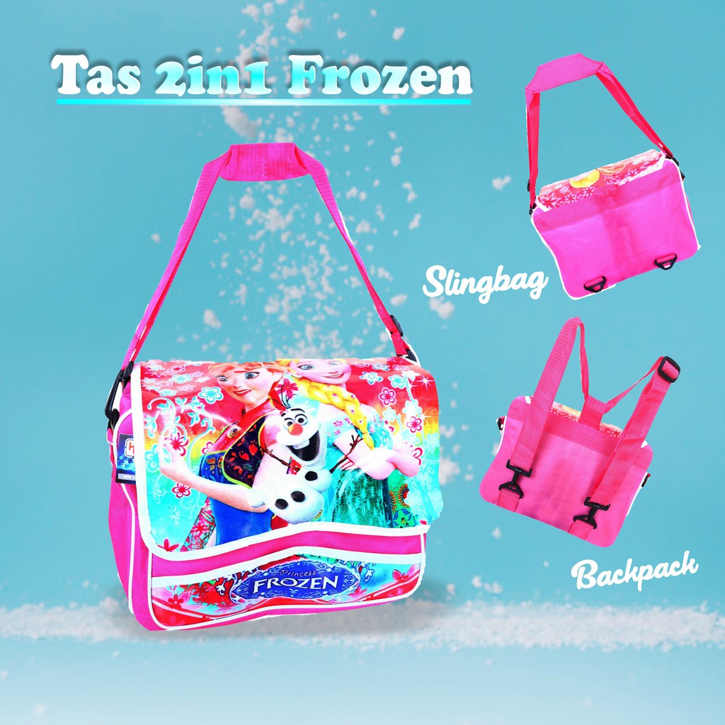 PROMO CUCI GUDANG Tas Ransel 2 in 1 Selempang Frozen Pink Anak Sekolah Cewe TK SD Karakter Kartun