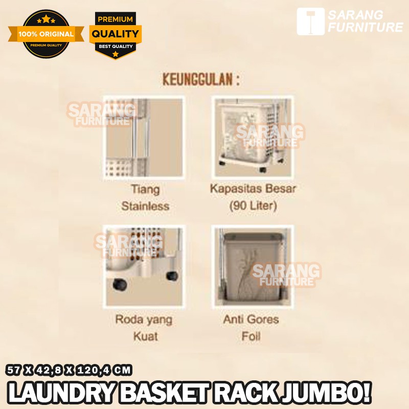 Jumbo! Laundry Basket Stainless Steel Rak Keranjang Baju Kotor Naiba Emerald Keranjang Baju Laundry Bag Original