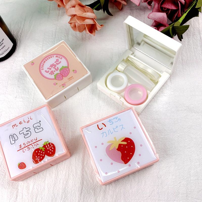 kotak soflen strawberry + kotak softlens CUTE KARAKTER lensa kontak softlens case ANEKA VARIAN