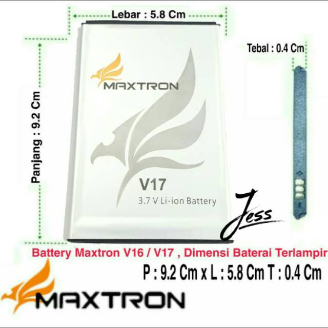 Baterai Battery Batre Original MAXTRON V17 Ukuran Panjang 9.2 cm Lebar 5.8 cm