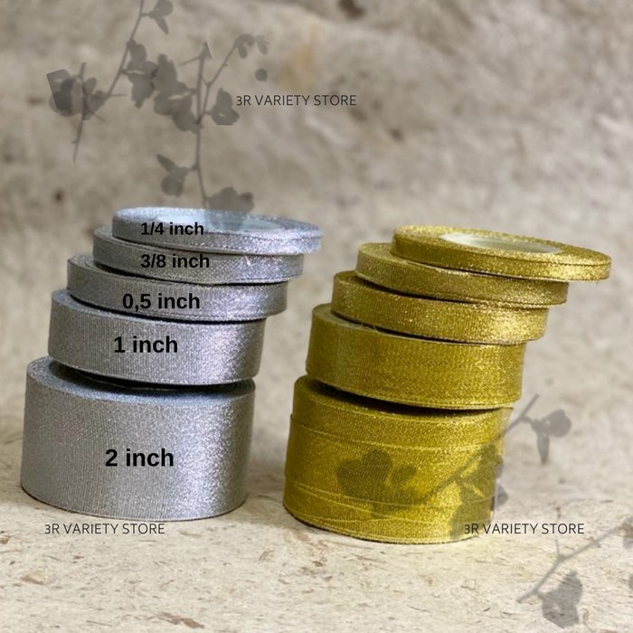 

1 roll - Pita Glitter Emas Perak 1/4 inch ( 0,7 cm) Pita Metalik Gold Silver