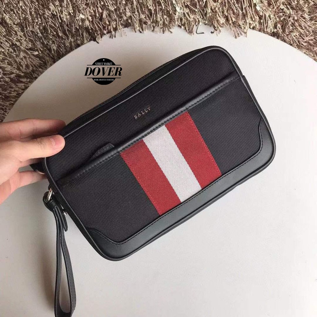 Bally Men Caliros Clutch Bag Black Stripe - ORIGINAL 100%