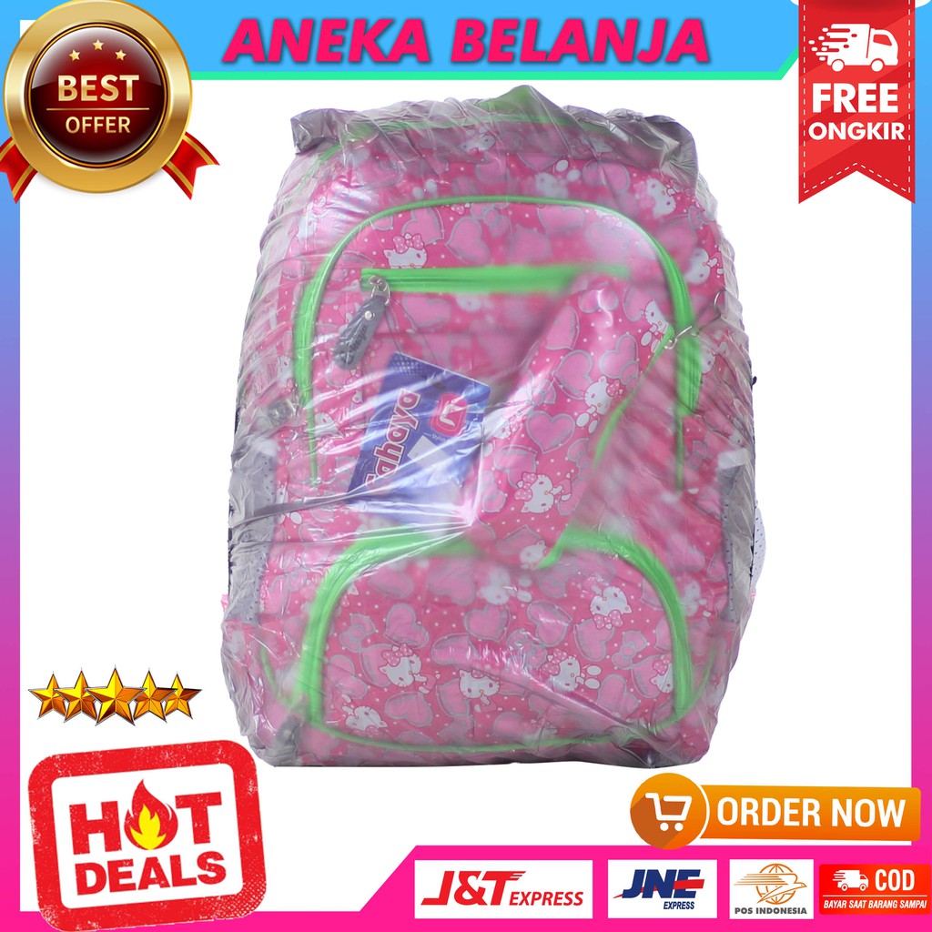 Tas Sekolah Anak Princess Kitty Pink Variasi Hijau Bonus Tempat Pensil