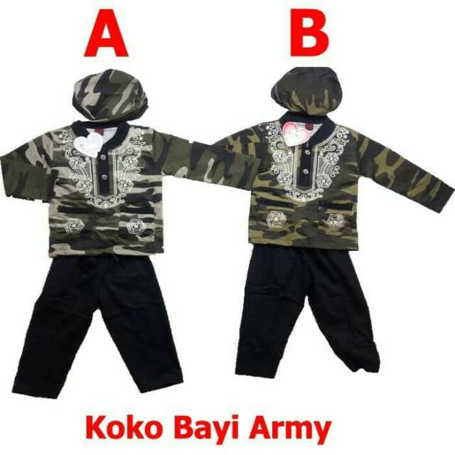 Koko tentara Army/Fashion anak bayi laki laki baju bayi koko bayi cowok muslim peci bayi