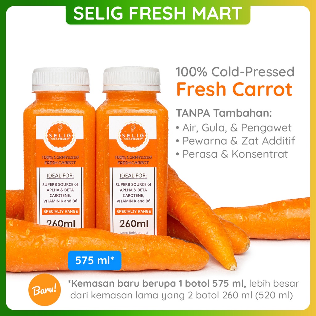 

Cold Pressed Juice 100% Carrot Murni Jus Wortel 575ml - Selig Fresh Mart