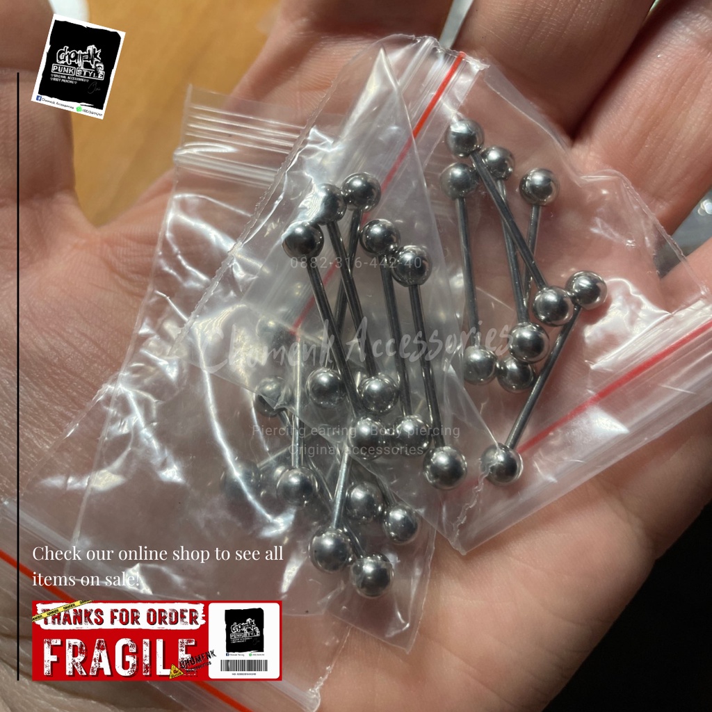 Piercing earring anting tindik barbel lidah titanium silver