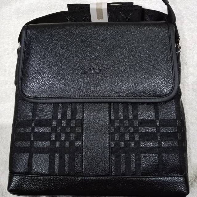 Promo Tas selempang pria import premium Bally motif kotak polos hitam Murah