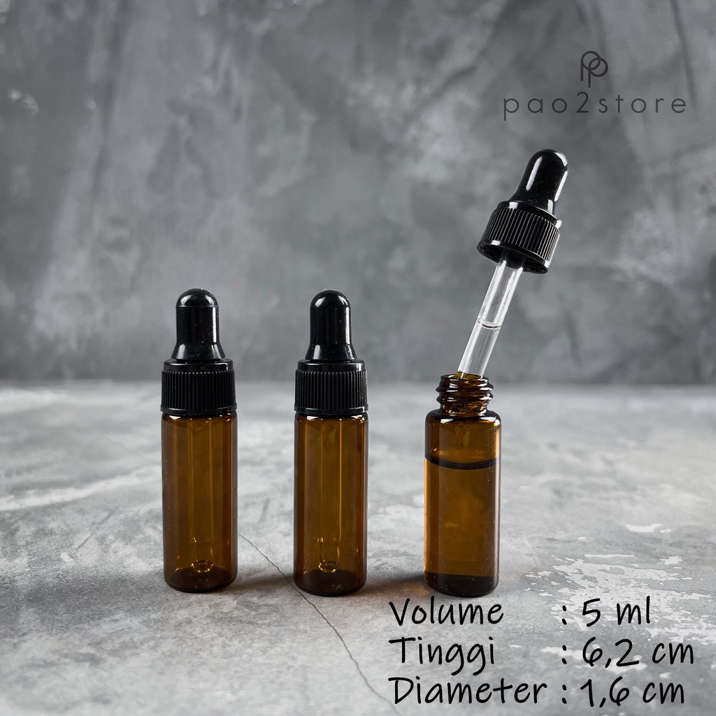 Botol Pipet 5ml Kaca Amber / Coklat - Ring Hitam - Serum Tetes