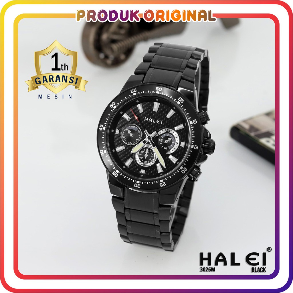 COD JAM TANGAN PRIA HALEI ORIGINAL 3026 RANTAI STAINLESS STEEL SPORT WATER RESISTANT