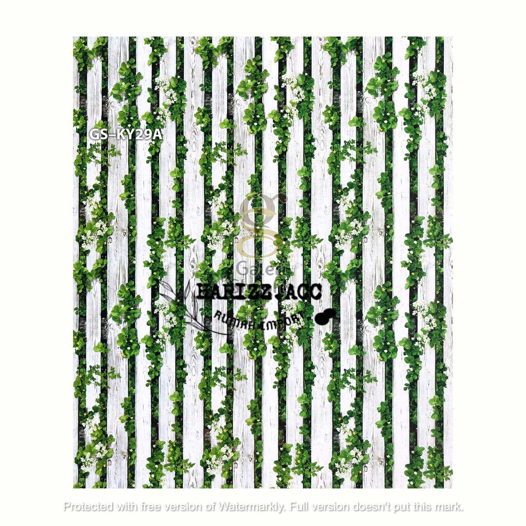 Wallpaper stiker motif daun rambat hijau dasar putih