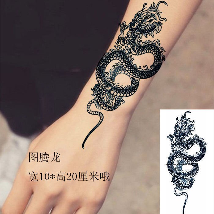 Bunga Buatan Lengan Totem Naga Betis Tato Stiker Tahan Air dan Tahan Lama Naga Biru Setengah Lengan