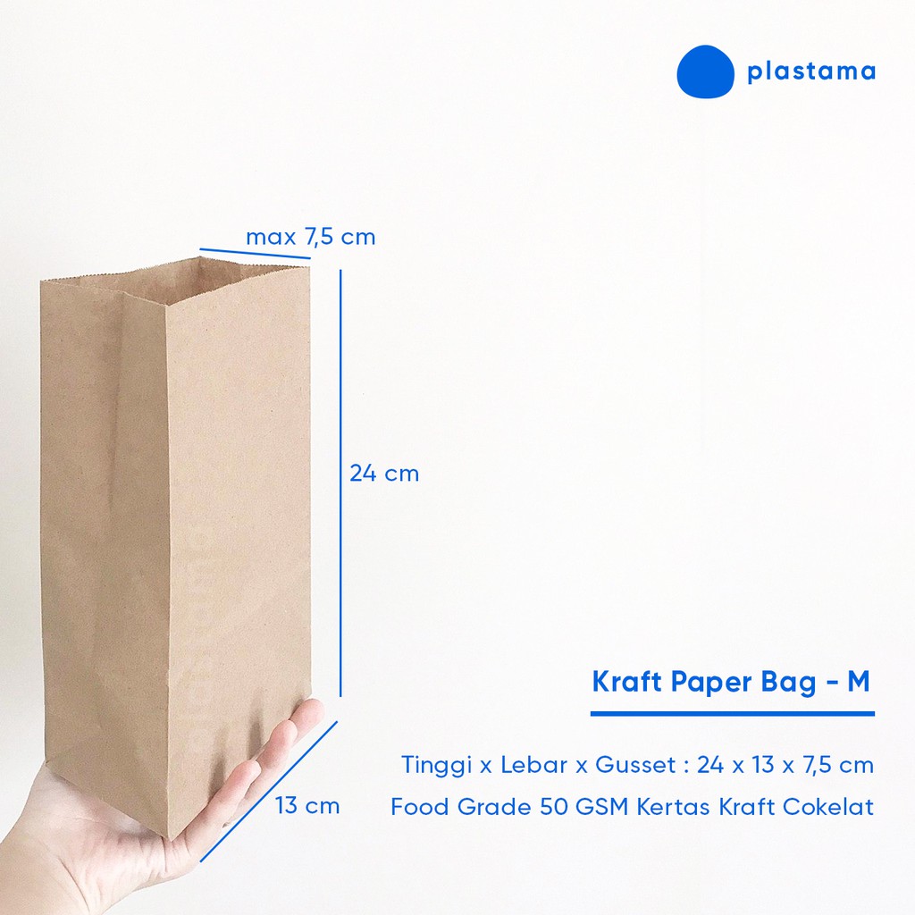 Jual Paper Bag Medium SOS Kantong Kertas Kraft Coklat 24x13x7,5