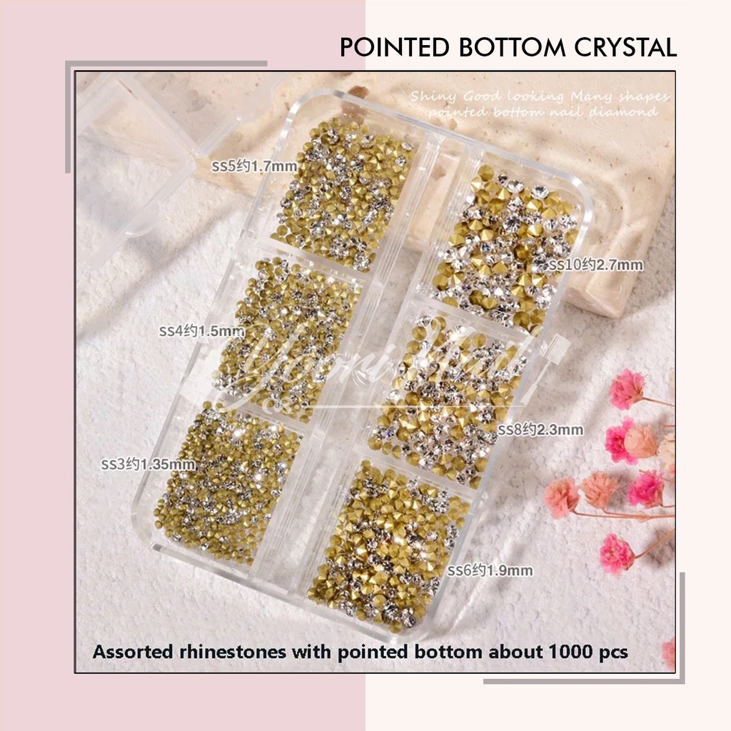 Pointed bottom crystal diamond nail art box 6 size ab clear rhinestones nailart kuku