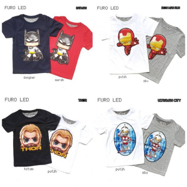 Kaos Anak Laki FURO LED BATMAN IRON MAN THOR ULTRAMAN