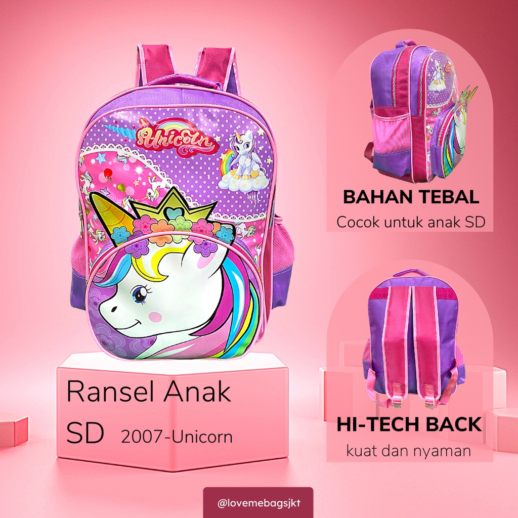 LMB Tas Anak Perempuan Sekolah Import SD Karakter Lucu Unicorn Mahkota Kualitas Premium Bahan Nilon Tebal