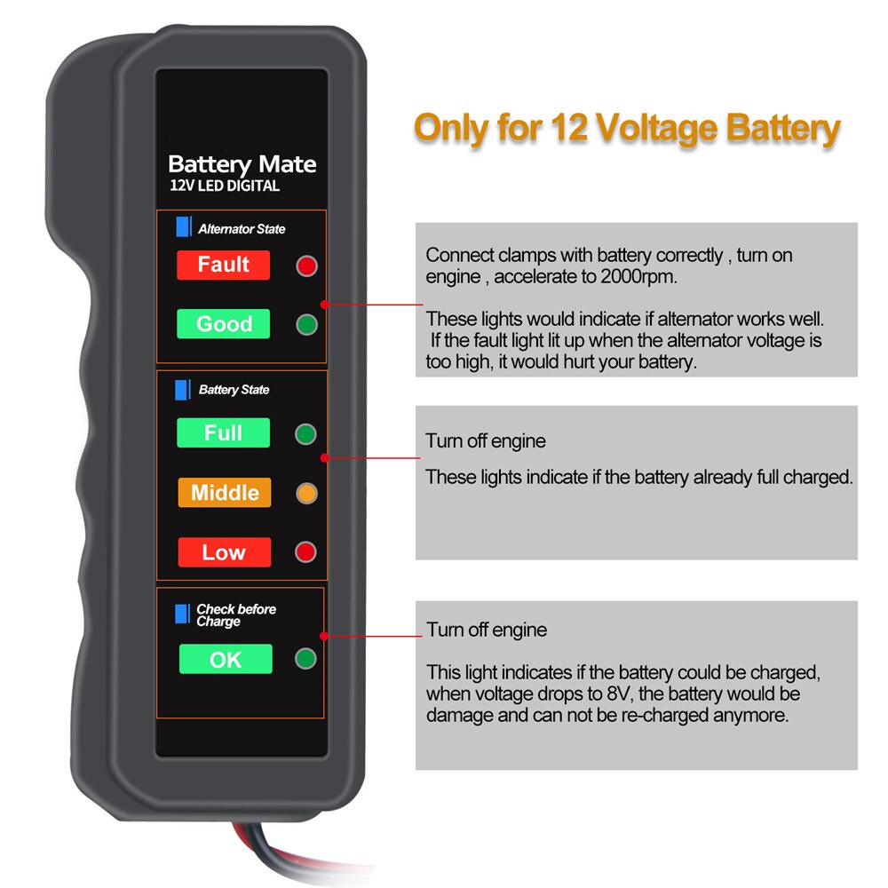 Alat Diagnostik Alternator Tester Baterai Digital 12v Dengan Lampu Led Untuk Mobil