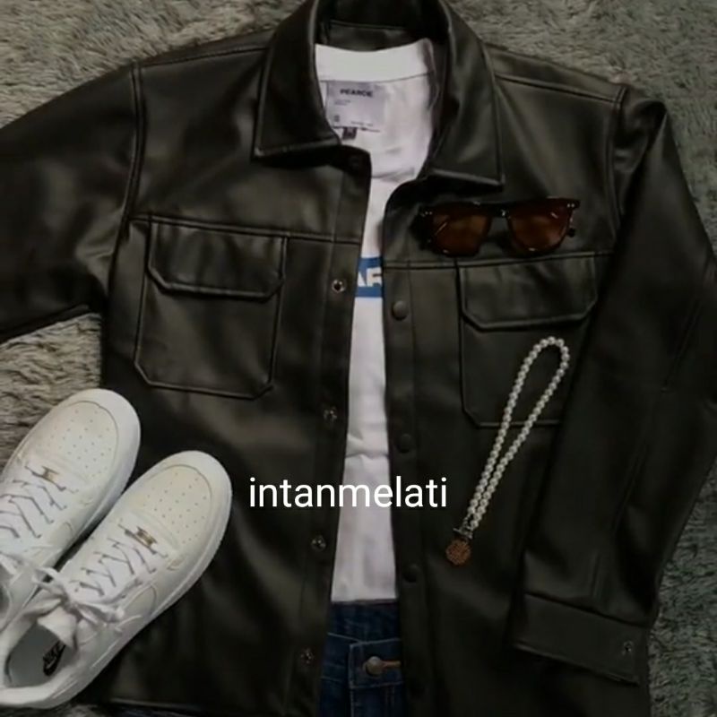 Jaket Kulit Kemeja Pria Wanita 2022 Model Korea Oversize Unisex