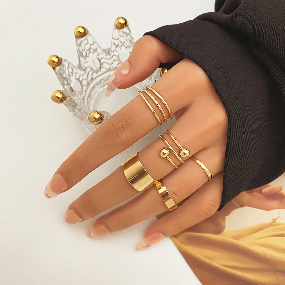 5pcs / Set Cincin Bentuk Geometris Twist Bahan Metal Gaya Bohemian Untuk Wanita