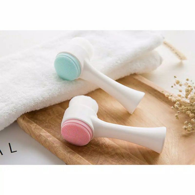 Silicone Brush Alat Cuci Muka Silikon Sikat Pijat 2 Dua Sisi Gagang Pembersih Wajah