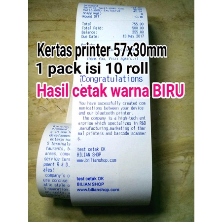 

Kertas 57 x 30mm struk kasir hasil cetak warna BIRU thermal isi 10 Roll OTANI hemat tanpa core