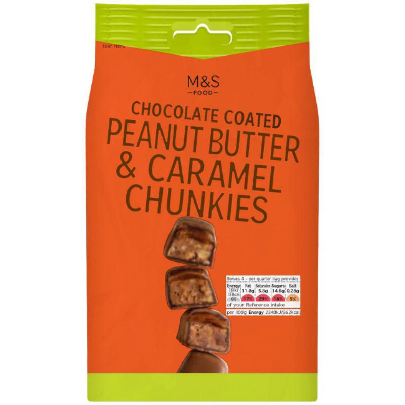 

MARKS & SPENCER Chocolate Coated Peanut Butter & Caramel Chunkies 130g