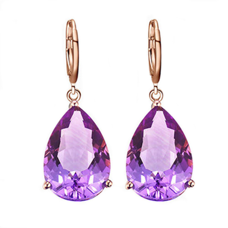 [Ready Stock]Set Bracelet Purple Diamond Ring Stylish Pendant Earrings