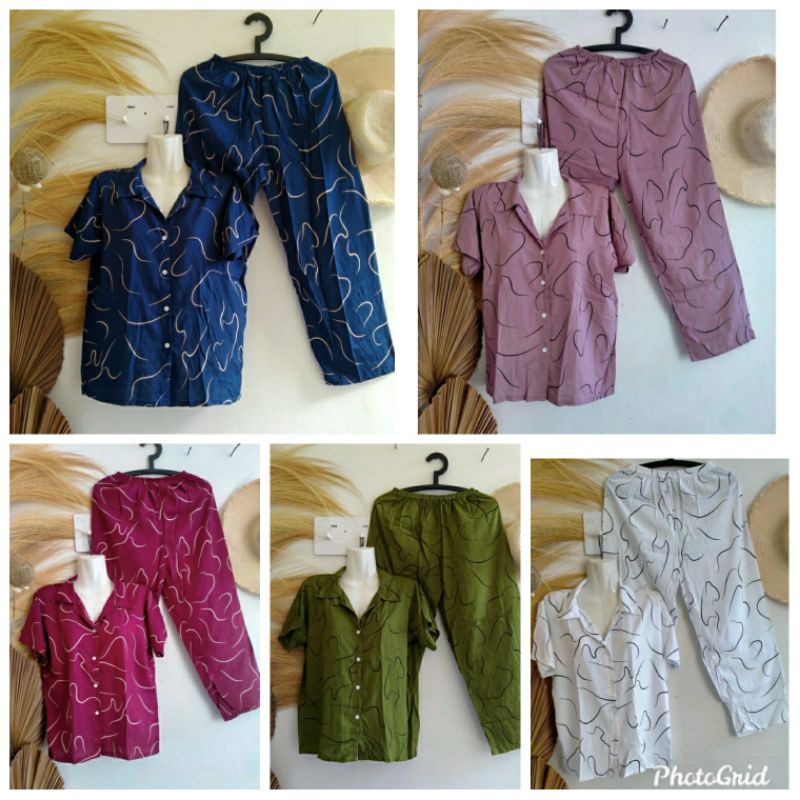 one set kerah motif cacing rayon bali