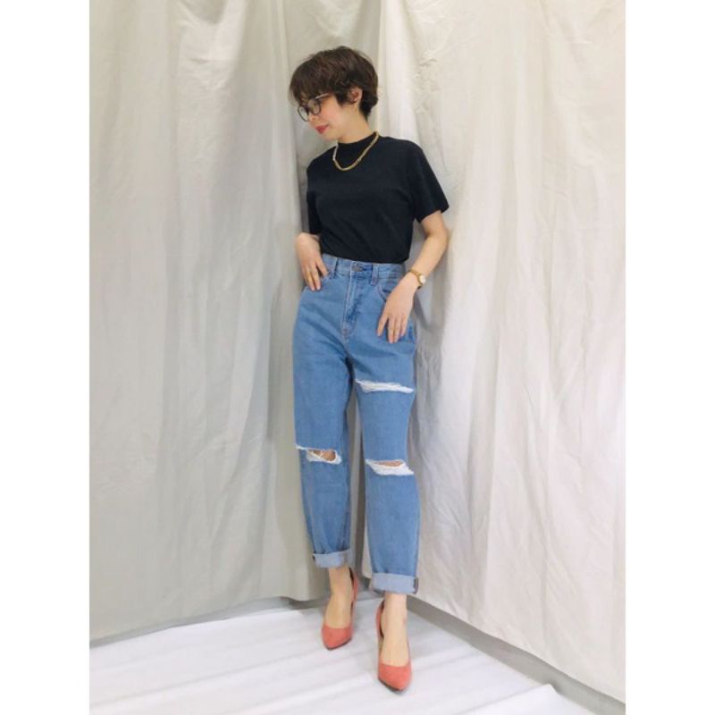 Celana Wanita GU UNIQLO Sobek Ripped Jeans Original