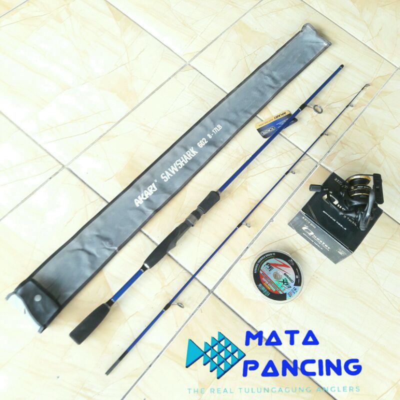 Paket hemat joran set joran akari sawshark sett reel dan pe