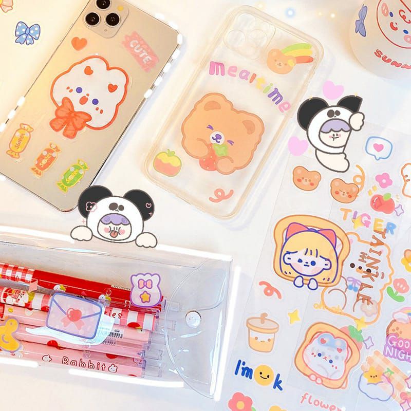 Stiker PVC Aesthetic 1 Lembar  Panjang | Sticker Cute Animal | Sticker PET PVC casing HP Estetik Diary Tumbler