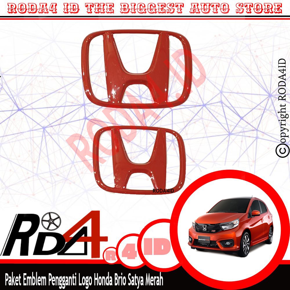 Paket Emblem Depan Dan Belakang Pengganti Logo Honda Brio Satya Merah