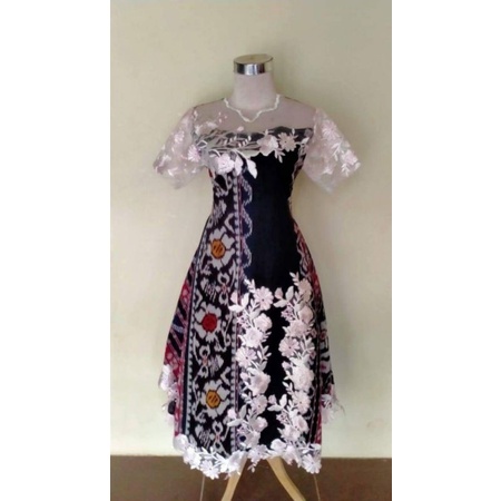 gaun tenun pesta hitam putih dewasa & anak remaja